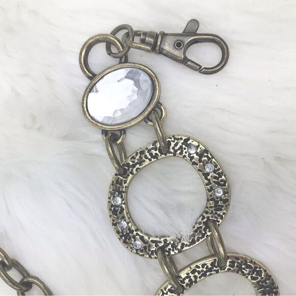 Mottled Burnished Gold Tone Ovals and Gemstone Retro Statement Chain Belt - Picture 8 of 12